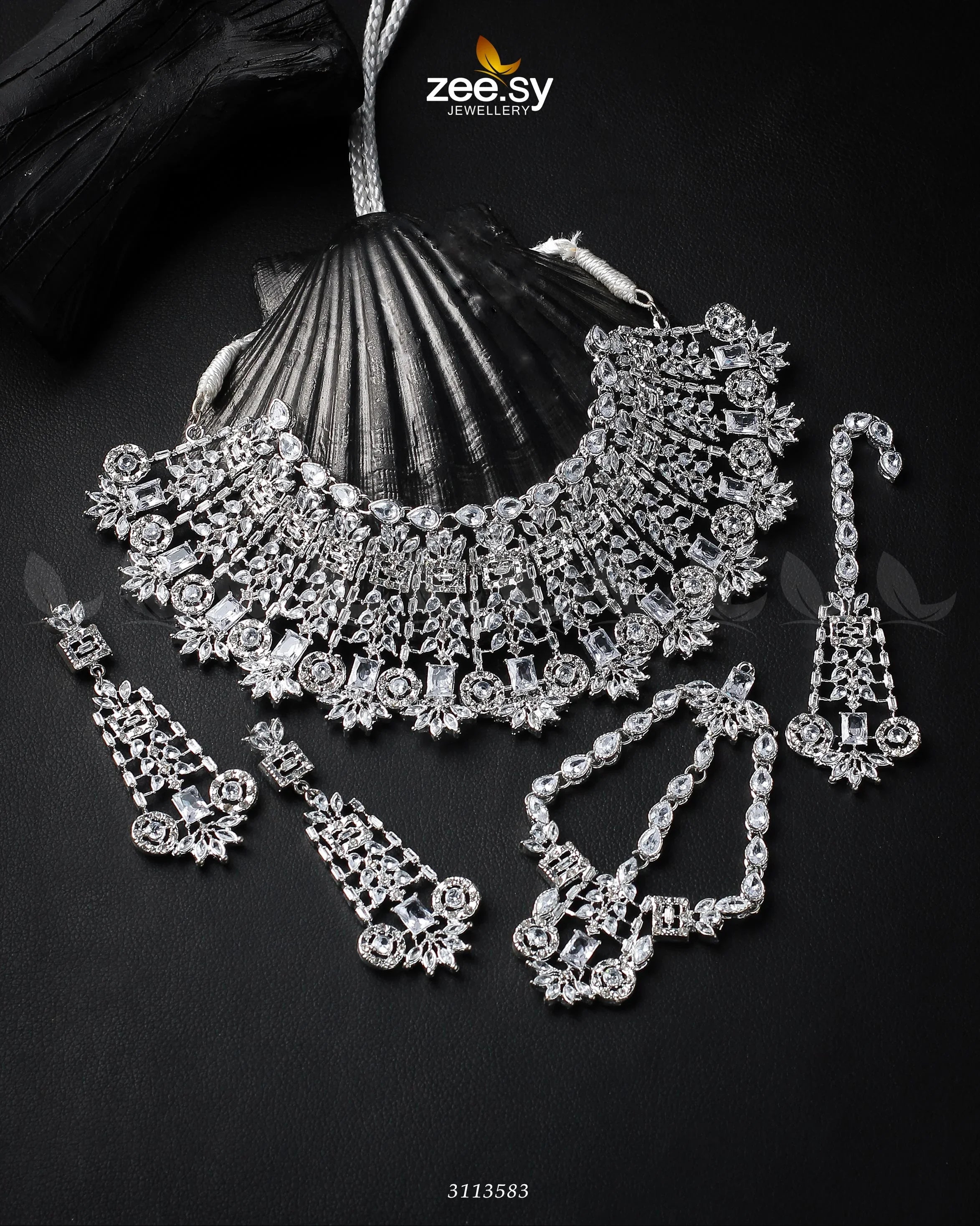 Resham Bridal Set Silver White - Zeesy Jewellery