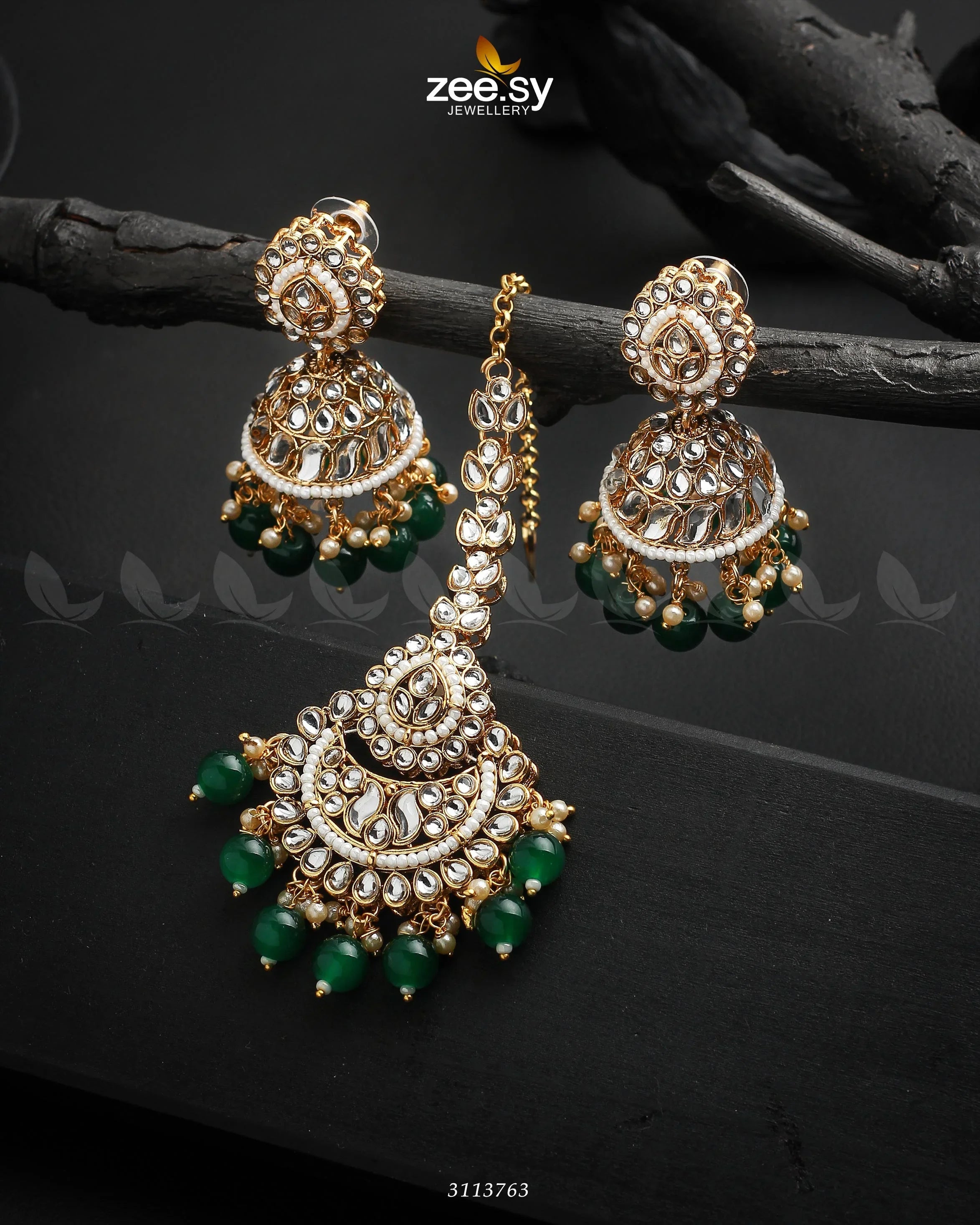 Rija Earrings Green - Zeesy Jewellery