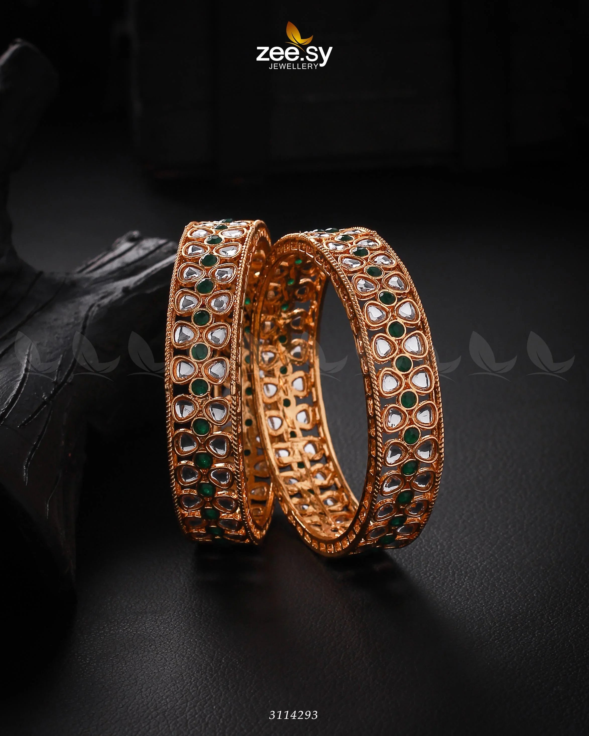Selena Bangles Green 2*6 - Zeesy Jewellery