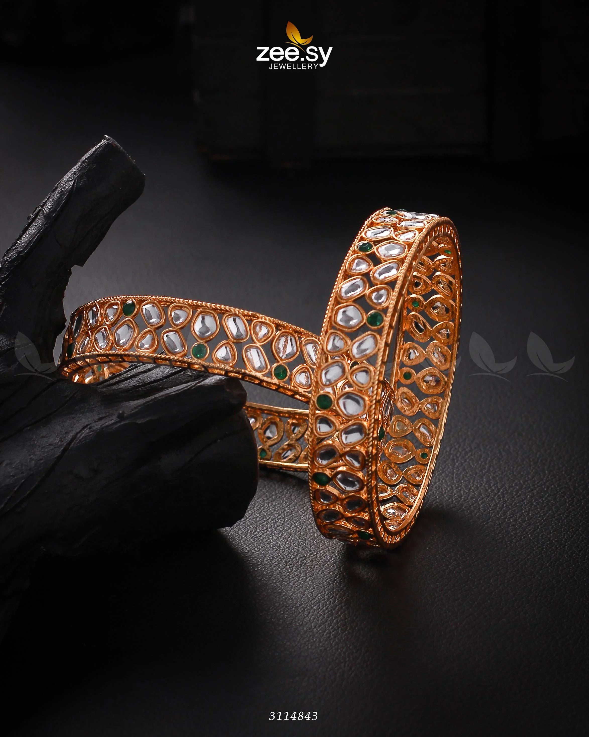 Saffron Bangles Green 2*8 - Zeesy Jewellery