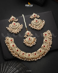 Gracious Necklace Set Golden Ruby Pearl - Zeesy Jewellery