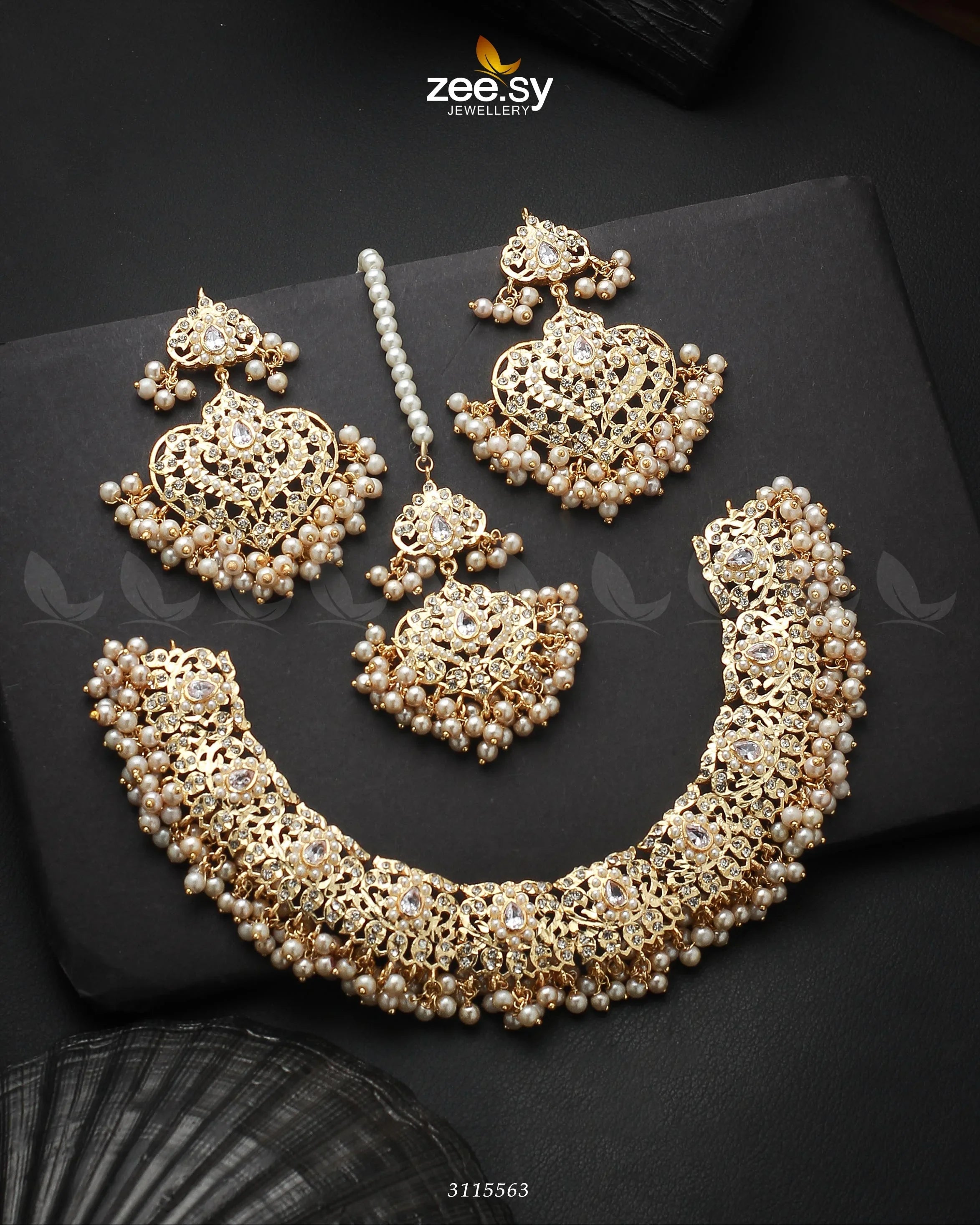 Gracious Necklace Set Golden Pearl - Zeesy Jewellery