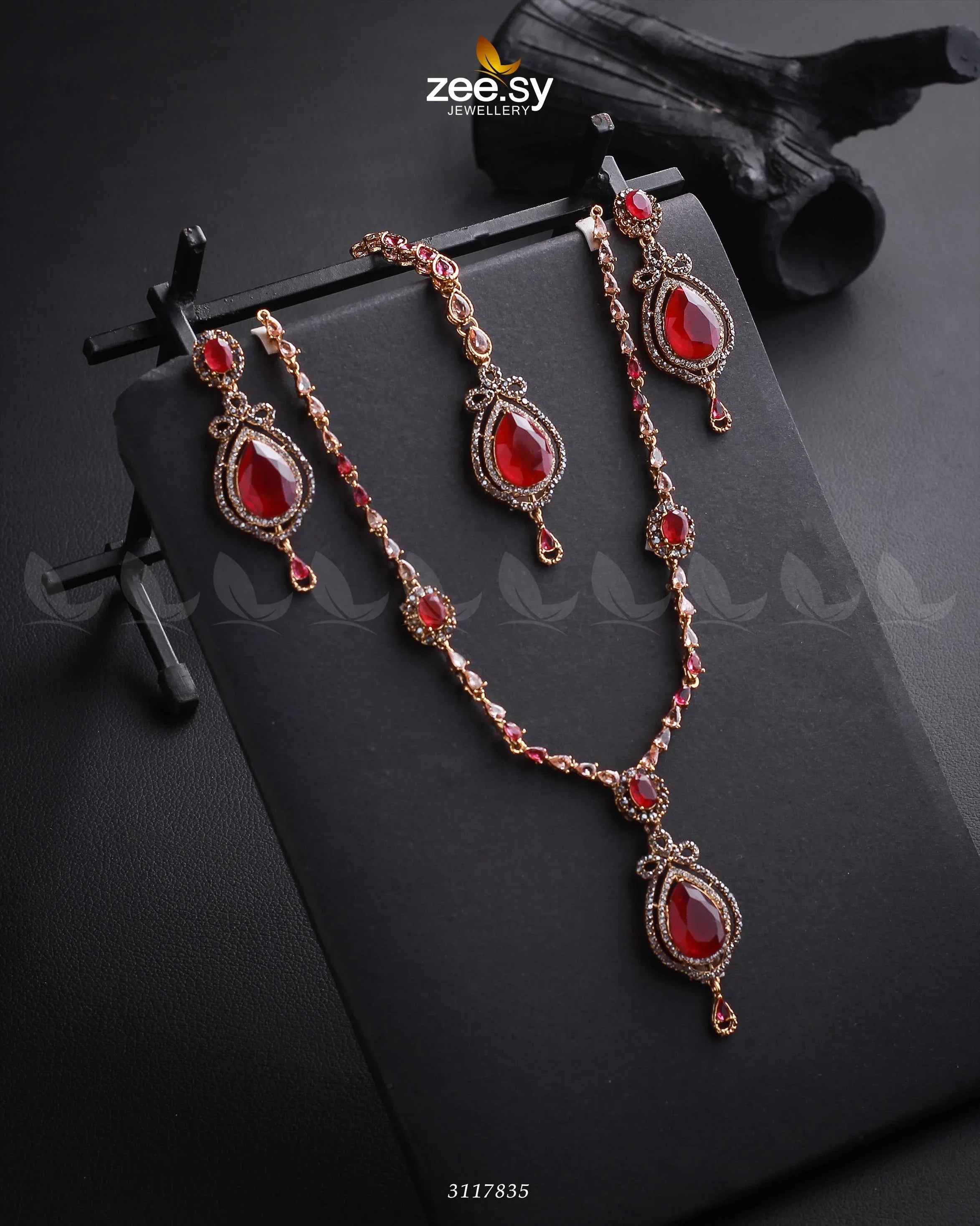 Syra Yousuf Necklace Set Golden Ruby - Zeesy Jewellery