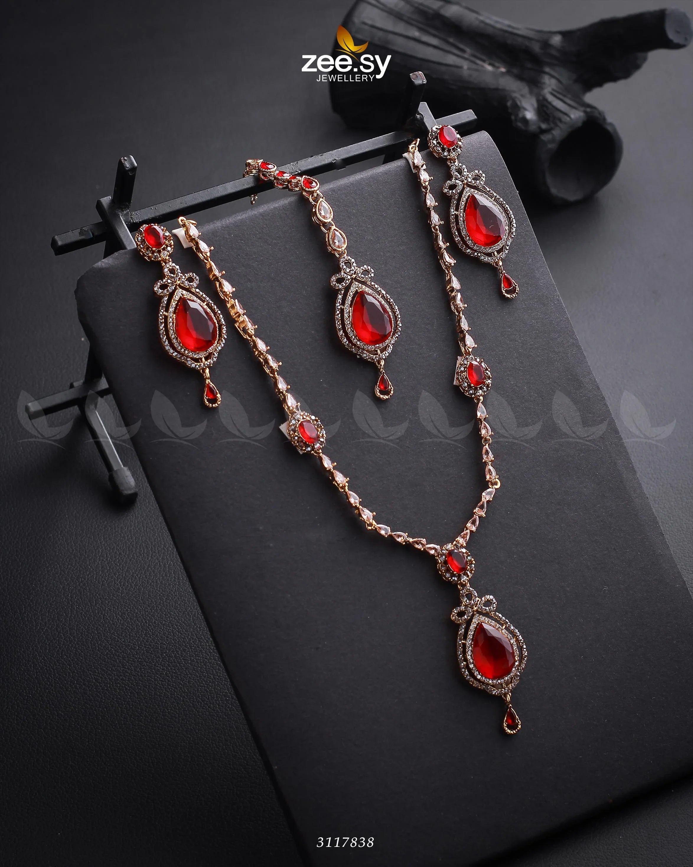 Syra Yousuf Necklace Set Golden Red - Zeesy Jewellery