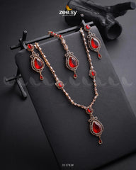 Syra Yousuf Necklace Set Golden Red - Zeesy Jewellery