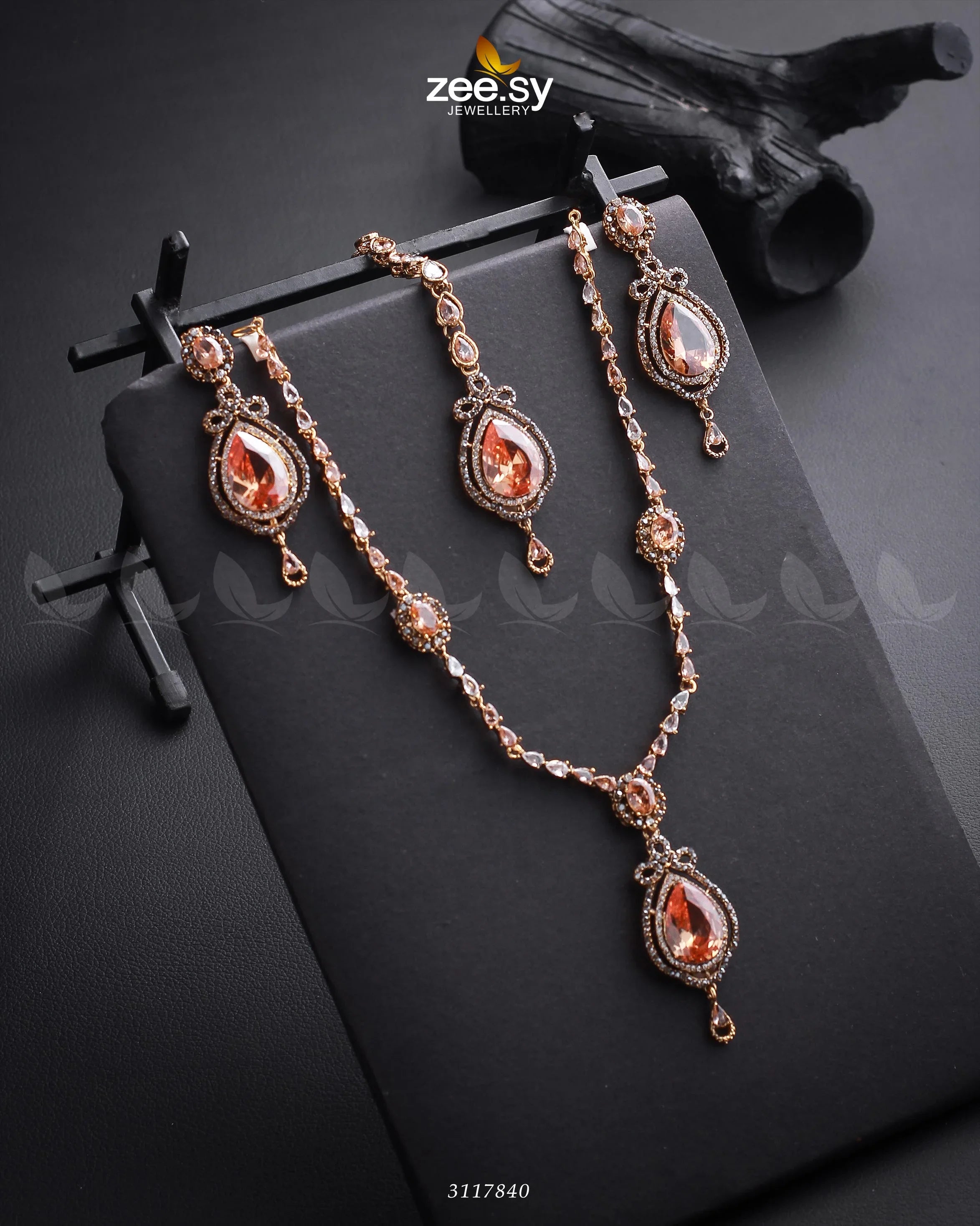 Syra Yousuf Necklace Set Golden Champange - Zeesy Jewellery