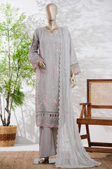 Bin Saeed Stitched 3 Piece Luxury Emb Lawn Vol-13 Suit-D-3130-GRAY