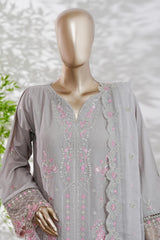 Bin Saeed Stitched 3 Piece Luxury Emb Lawn Vol-13 Suit-D-3130-GRAY