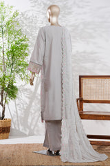 Bin Saeed Stitched 3 Piece Luxury Emb Lawn Vol-13 Suit-D-3130-GRAY