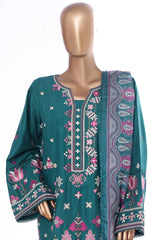 Bin Saeed Stitched 3 Piece Luxury Emb Lawn With Contrass Emb Shalwar & Bellbottom Suit-LF-3185-GREEN