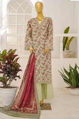 Bin Saeed Stitched 3 Piece Exclusive Emb Lawn With Flapper Suit-LSM-3191-PISTA