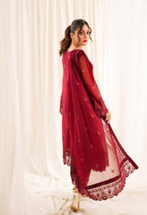Zouj Unstitched 3 Piece Luxe Chiffon Edit Collection'2025-Maroon Scarlet