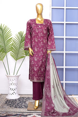Bin Saeed Stitched 3 Piece Exclusive Printed Lawn Vol-18 Suit-LSM-3436-MAROON