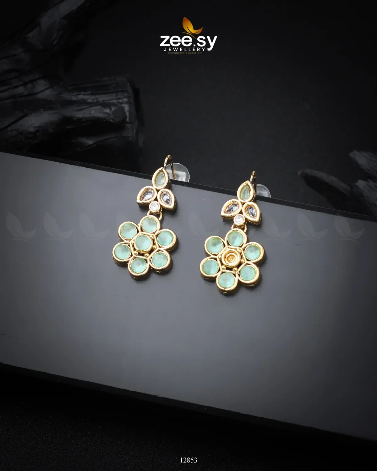 Primrose Earrings Golden Mint Green - Zeesy Jewellery