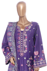 Bin Saeed Stitched 3 Piece Luxury Emb Lawn With Contrass Emb Shalwar & Bellbottom Suit-LF-3248-PURPLE
