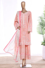 Bin Saeed Stitched 3 Piece Luxury Emb Lawn With Contrass Emb Shalwar & Bellbottom Suit-LF-3249-PEACH