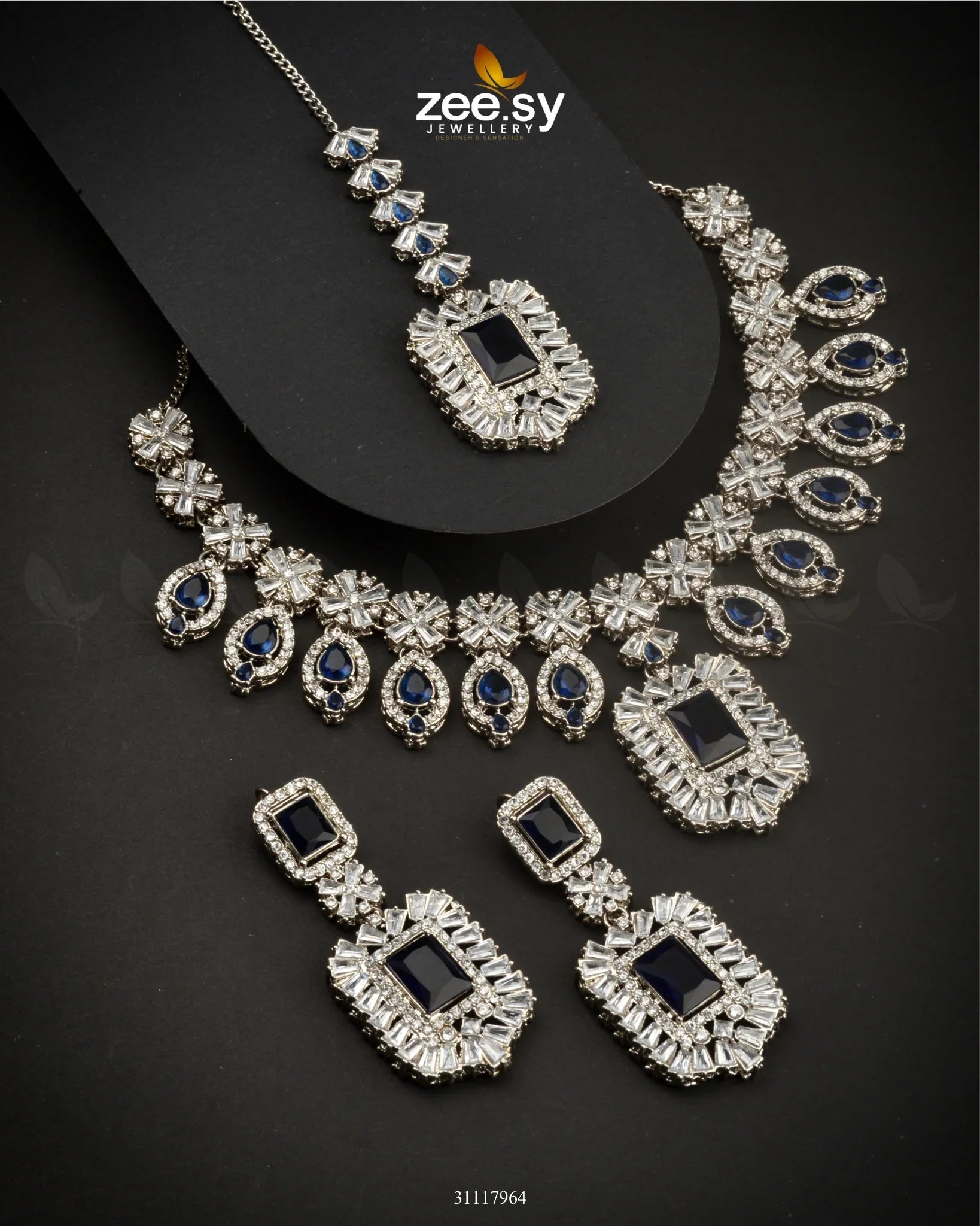 Wave Necklace Set Silver Blue - Zeesy Jewellery