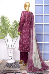 Bin Saeed Stitched 3 Piece Exclusive Printed Lawn Vol-18 Suit-LSM-3436-MAROON