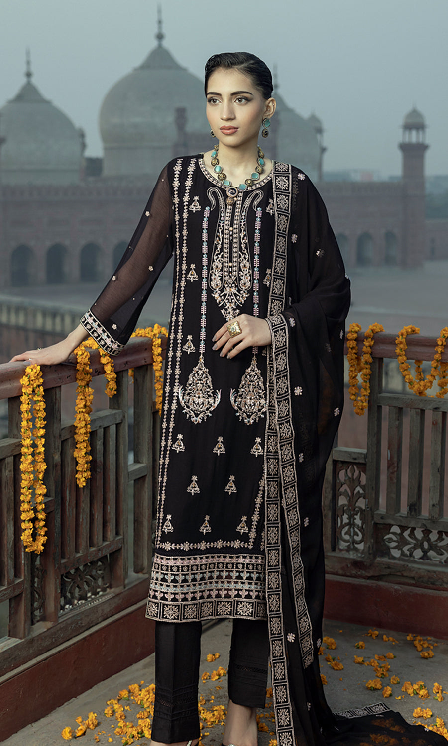 Shamooz Stitched 3 Piece Formals Collection'2025-Galaxy Black SEM-0780