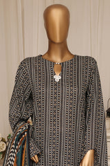 Bin Saeed Stitched 3 Piece Printed Lawn With Farshi Shalwar Vol-04 Suit-LSM-3377-BLACK