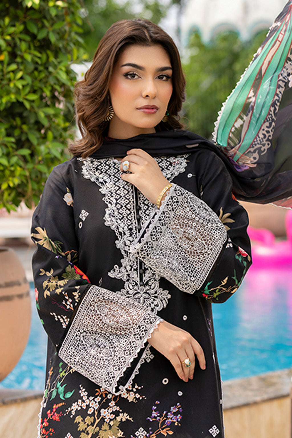 Mojito By Meeral Unstitched 3 Piece Lawn Collection'2025-Black - Zestel