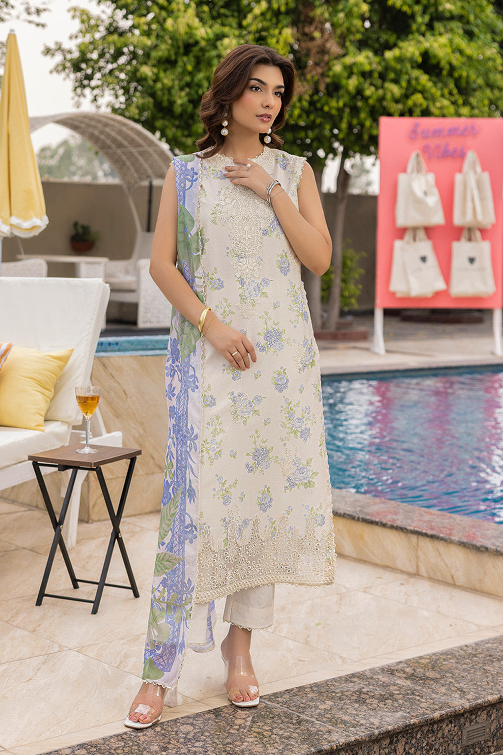 Mojito By Meeral Unstitched 3 Piece Lawn Collection'2025-Offwhite - Tropelle