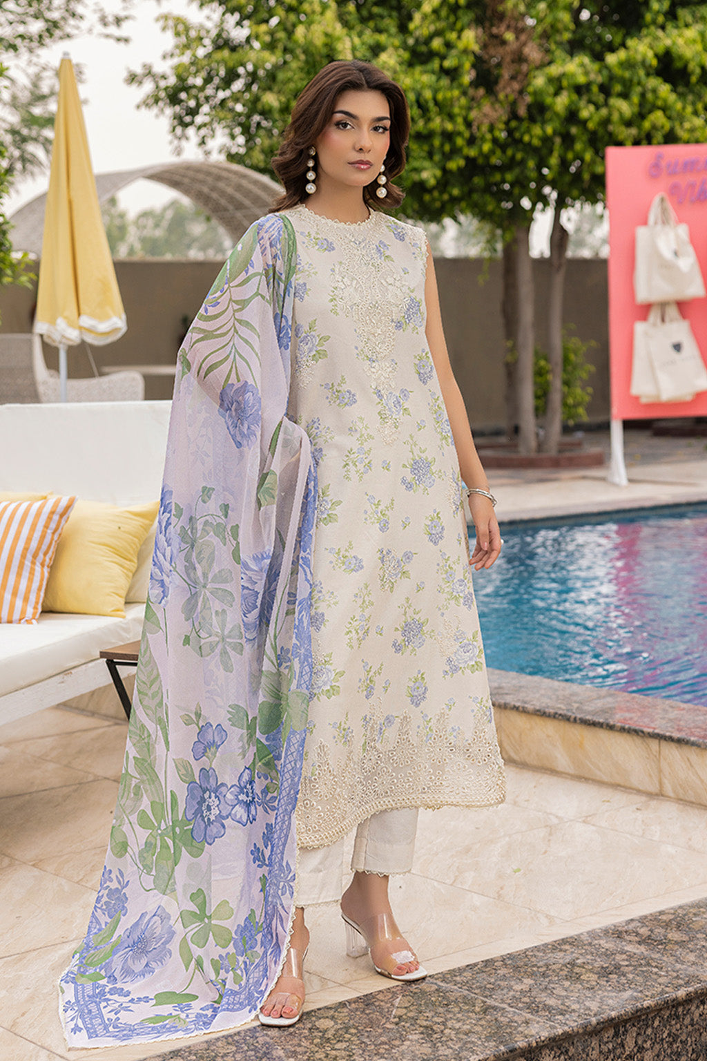 Mojito By Meeral Unstitched 3 Piece Lawn Collection'2025-Offwhite - Tropelle