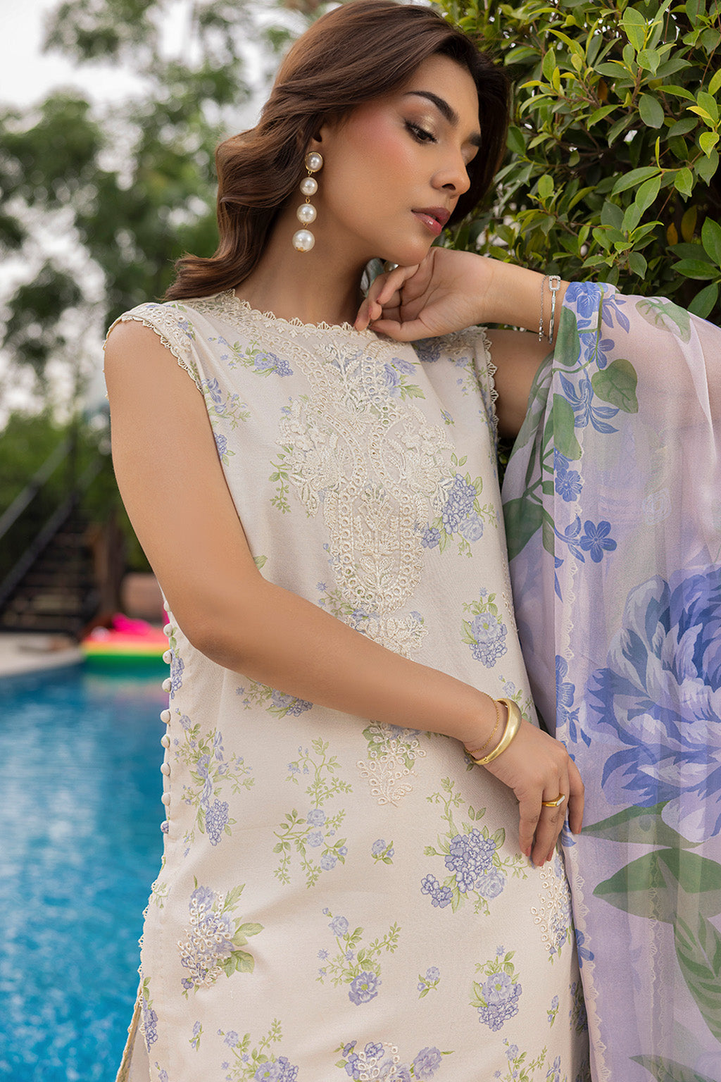 Mojito By Meeral Unstitched 3 Piece Lawn Collection'2025-Offwhite - Tropelle
