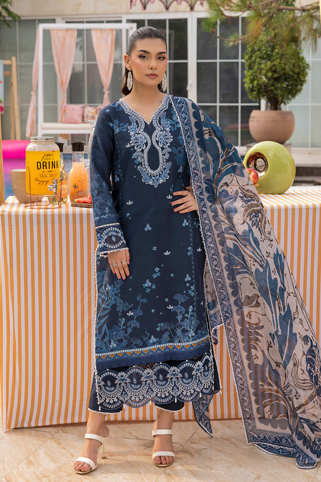 Mojito By Meeral Unstitched 3 Piece Lawn Collection'2025-Navy Blue - Blue Mirage