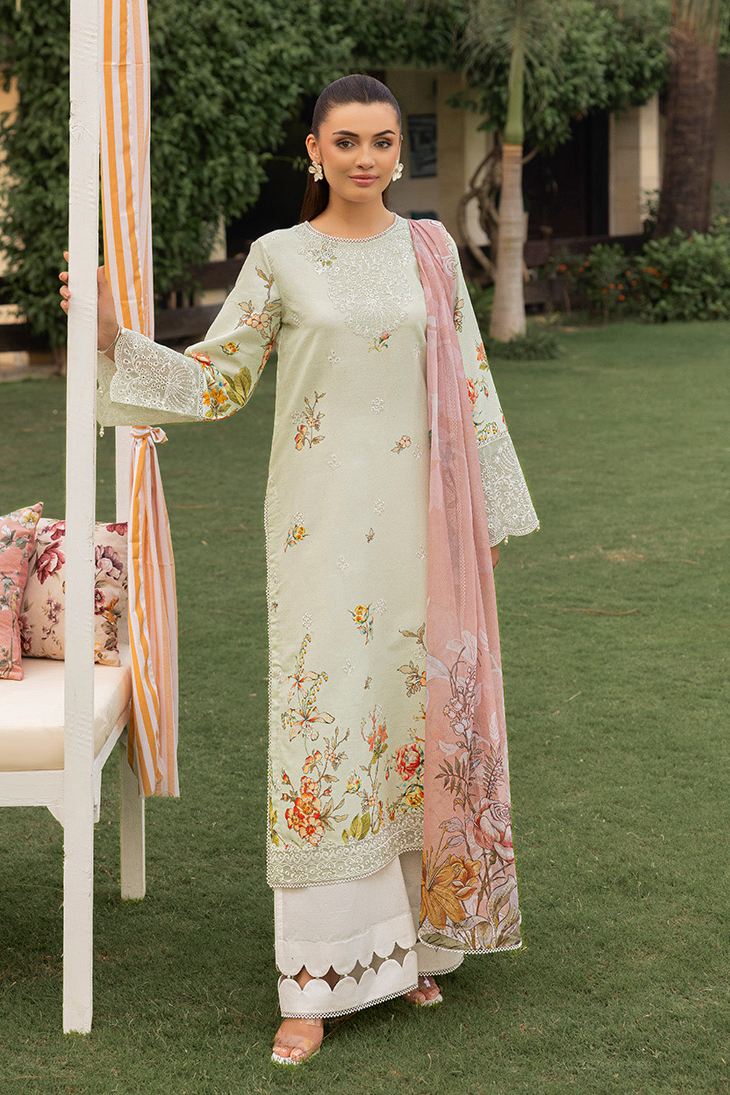 Mojito By Meeral Unstitched 3 Piece Lawn Collection'2025-Pista - Floral Mirage