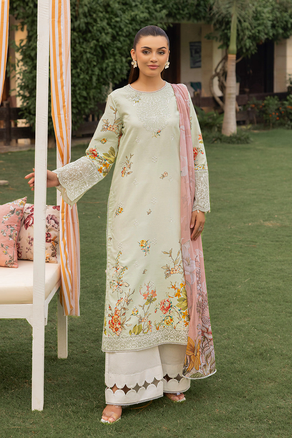 Mojito By Meeral Unstitched 3 Piece Lawn Collection'2025-Pista - Floral Mirage