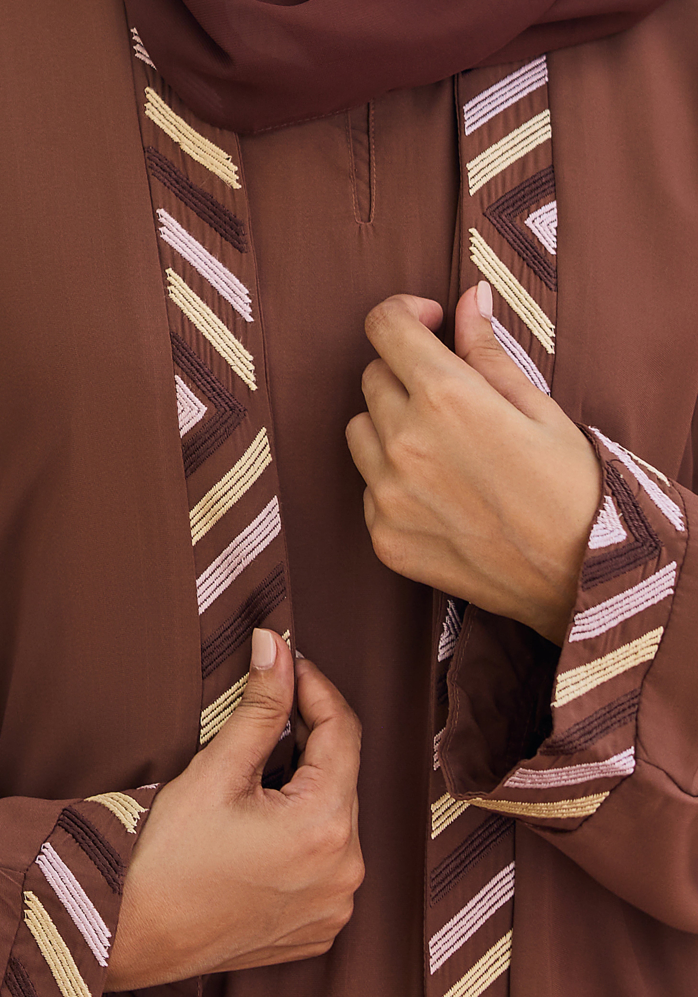 Abaya.Pk Brown Embroidery with Inner Abaya | Velora