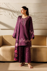 Mistfall By Panache Apparel Stitched 2-3 Piece Emb Cotton Ramadan Edit Suit-Espresso