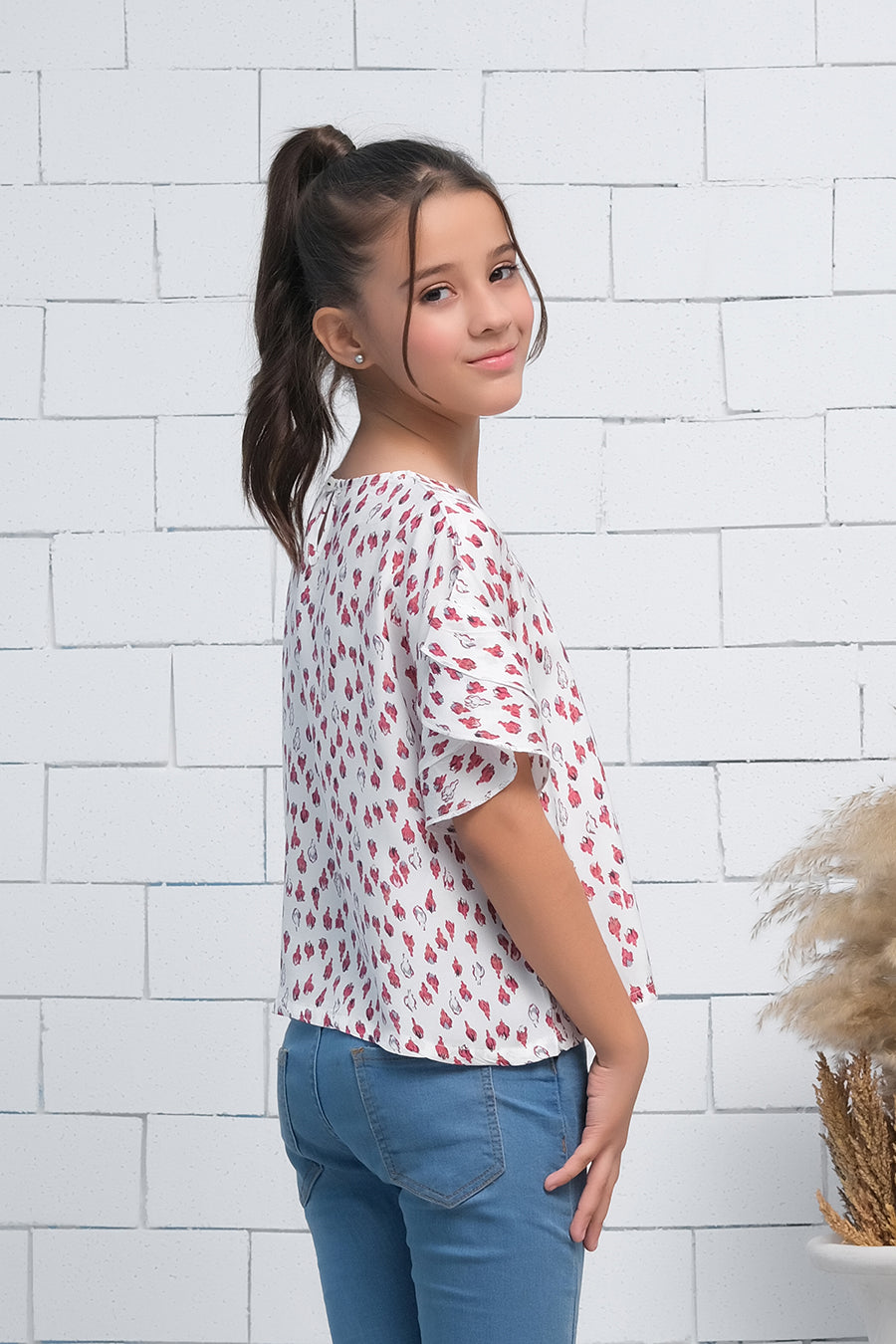 Sprinkles Stitched 1 Piece Summer Shirts Kids Collection'2025-Pink Allover Tulips Print Half  Sleeves Print Top