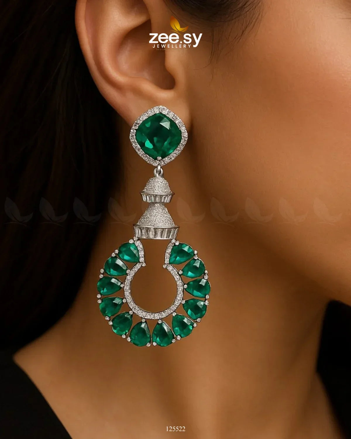 Decorative Earrings Silver Green - Zeesy Jewellery