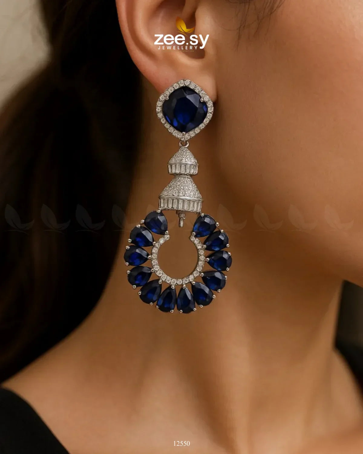 Decorative Earrings Silver Blue - Zeesy Jewellery