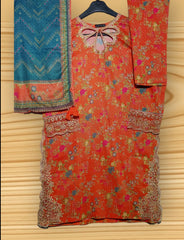 Sada Bahar Stitched 3 Piece Cutwork Emb Lawn Collection'2023-CW-3984-Orange