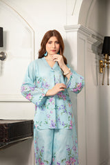 Daily Chic - Ahlam By Safa Textile Stitched 1 Piece Summer Shirt-Light Blue Graceful Tunic