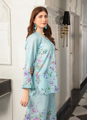 Daily Chic - Ahlam By Safa Textile Stitched 1 Piece Summer Shirt-Light Blue Graceful Tunic