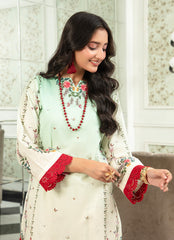 Ahlam By Safa Textile Stitched Co-Ords Lawn Suit-Olive Green & Skin Tone