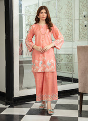 Ahlam By Safa Textile Stitched Co-Ords Lawn Suit-Peach Chic Printed