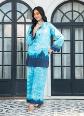Ahlam By Safa Textile Stitched Co-Ords Lawn Suit-Sea Blue Premium Tunic