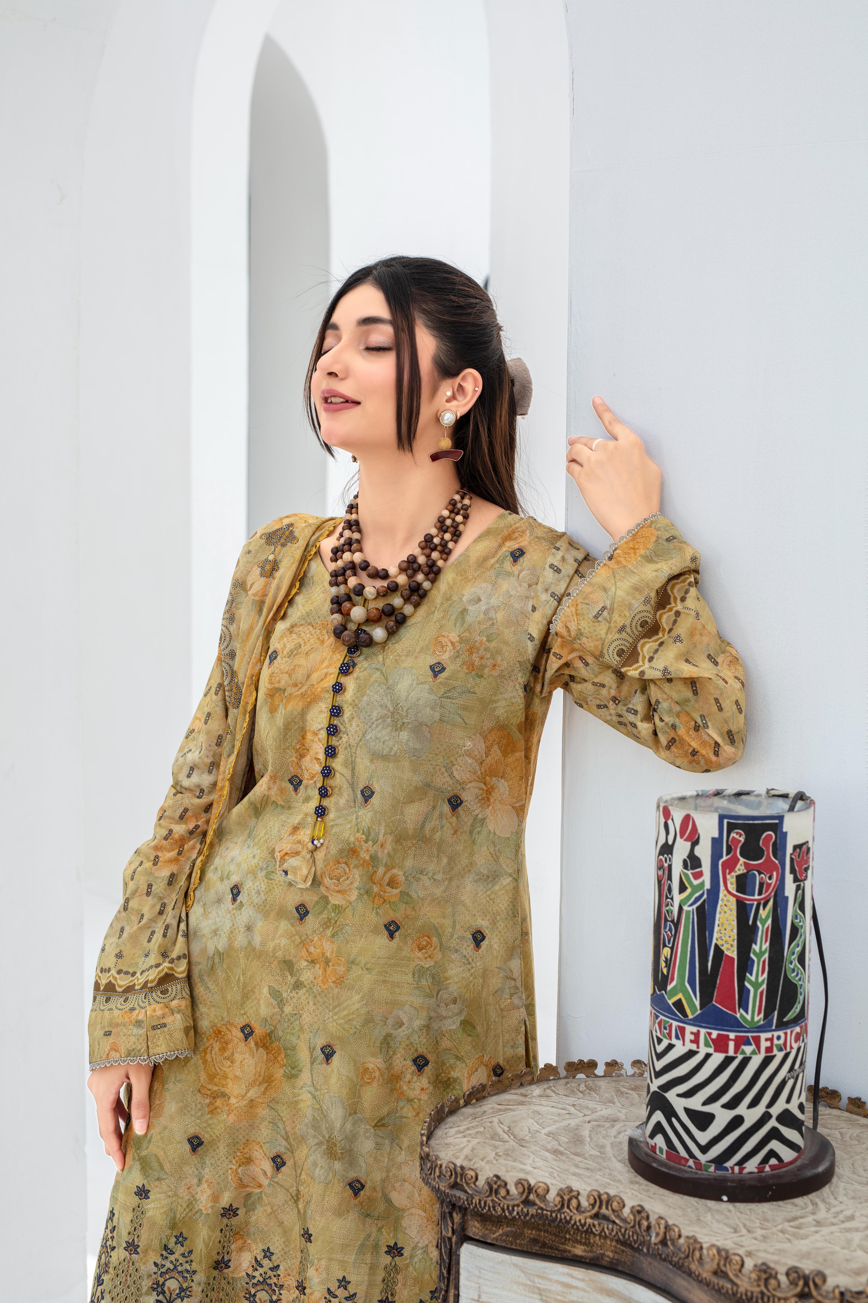 Dressline Launching New Un Stitched 3 Pcs Emb Laserkari Digital Printed Lawn Collection
