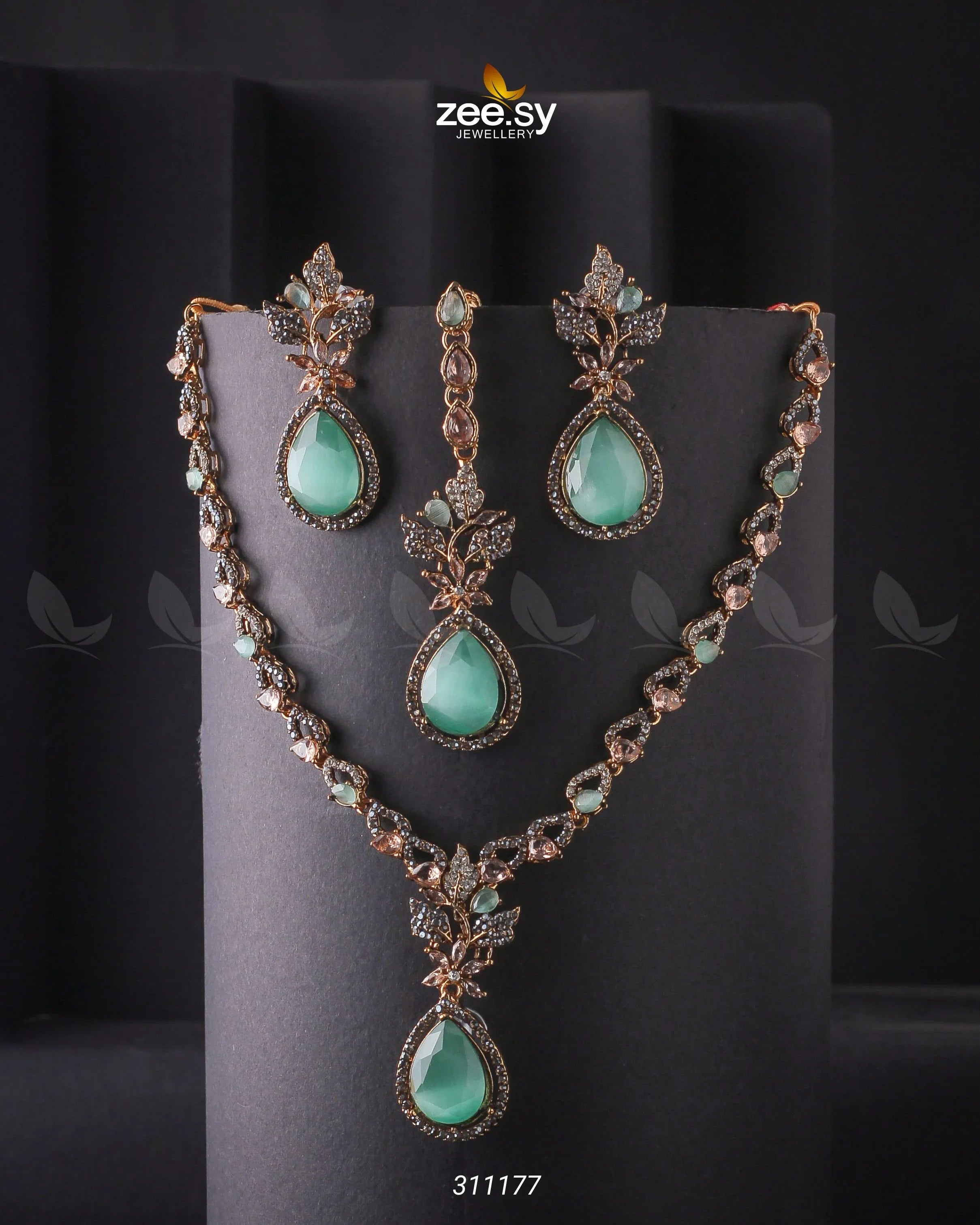 Opal Necklace Set Mint Green - Zeesy Jewellery