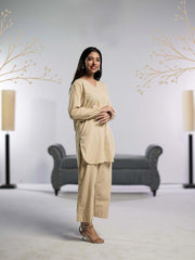 Ahlam Stitched - 2 piece Shirt & Trouser Beige Bliss Collection'2024