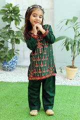 Khanak Stitched Kids-Dark Green Embroidered 2Pcs Suit KST 080