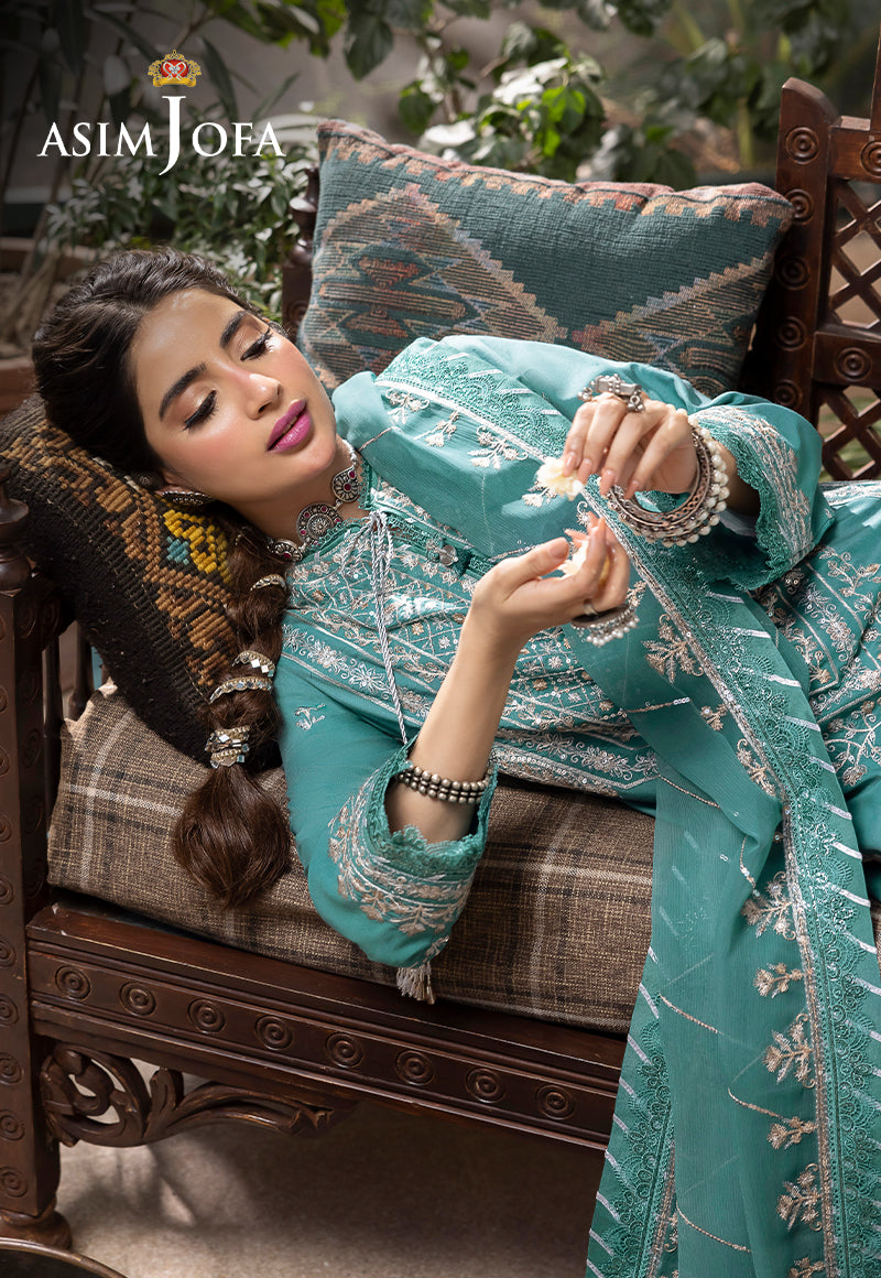 Asim Jofa Shadow Work '23 Ajsw-28 Embroidered Lawn Silk 3 Pcs