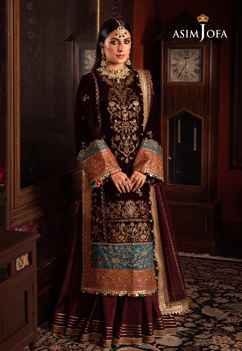 Asim Jofa Designers Limited Edition Ajmmd-09 Embroidered Velvet 3 Pcs