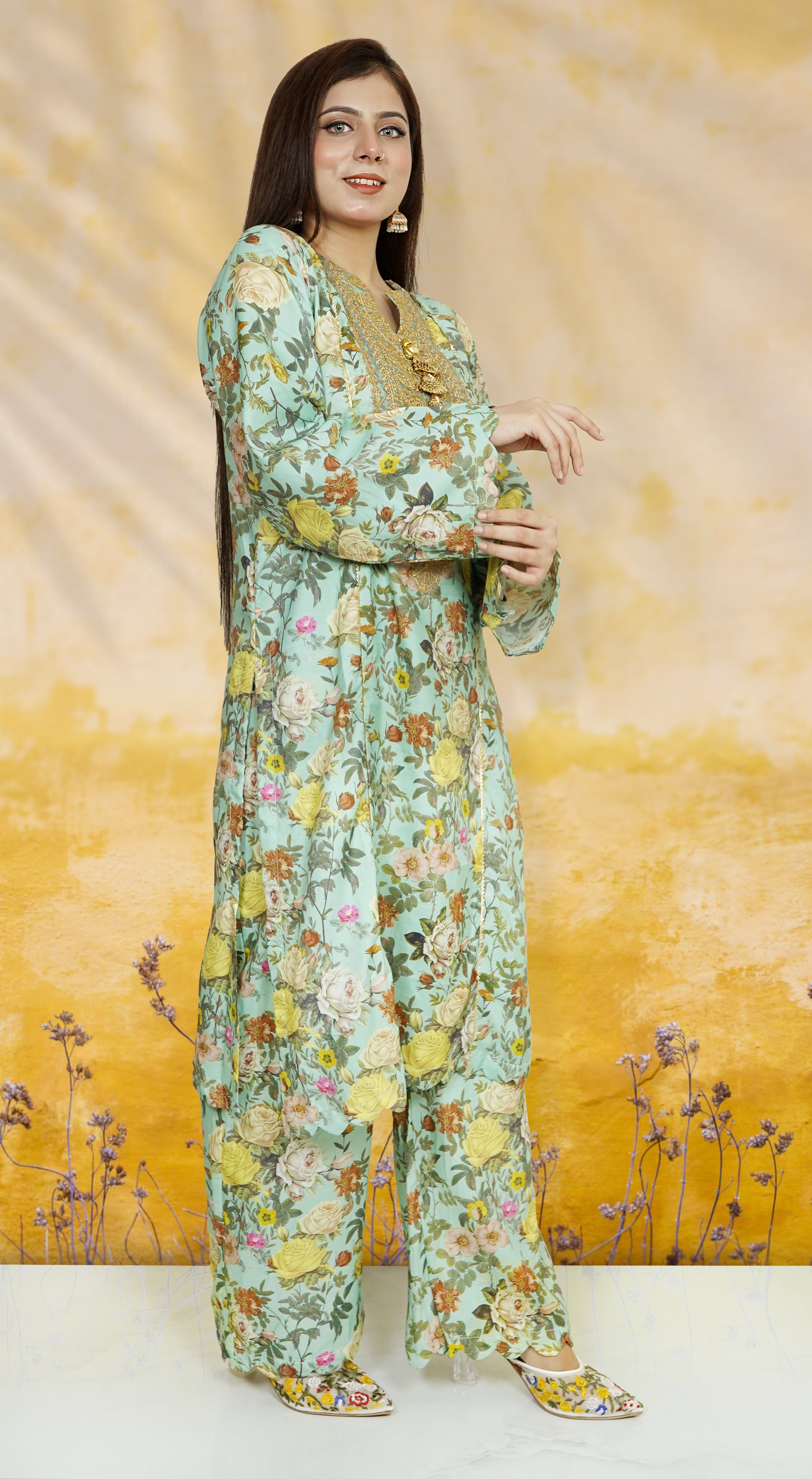 Urban Cut 2 Piece Embroidred Cotton/Viscose  Printed  Suit
