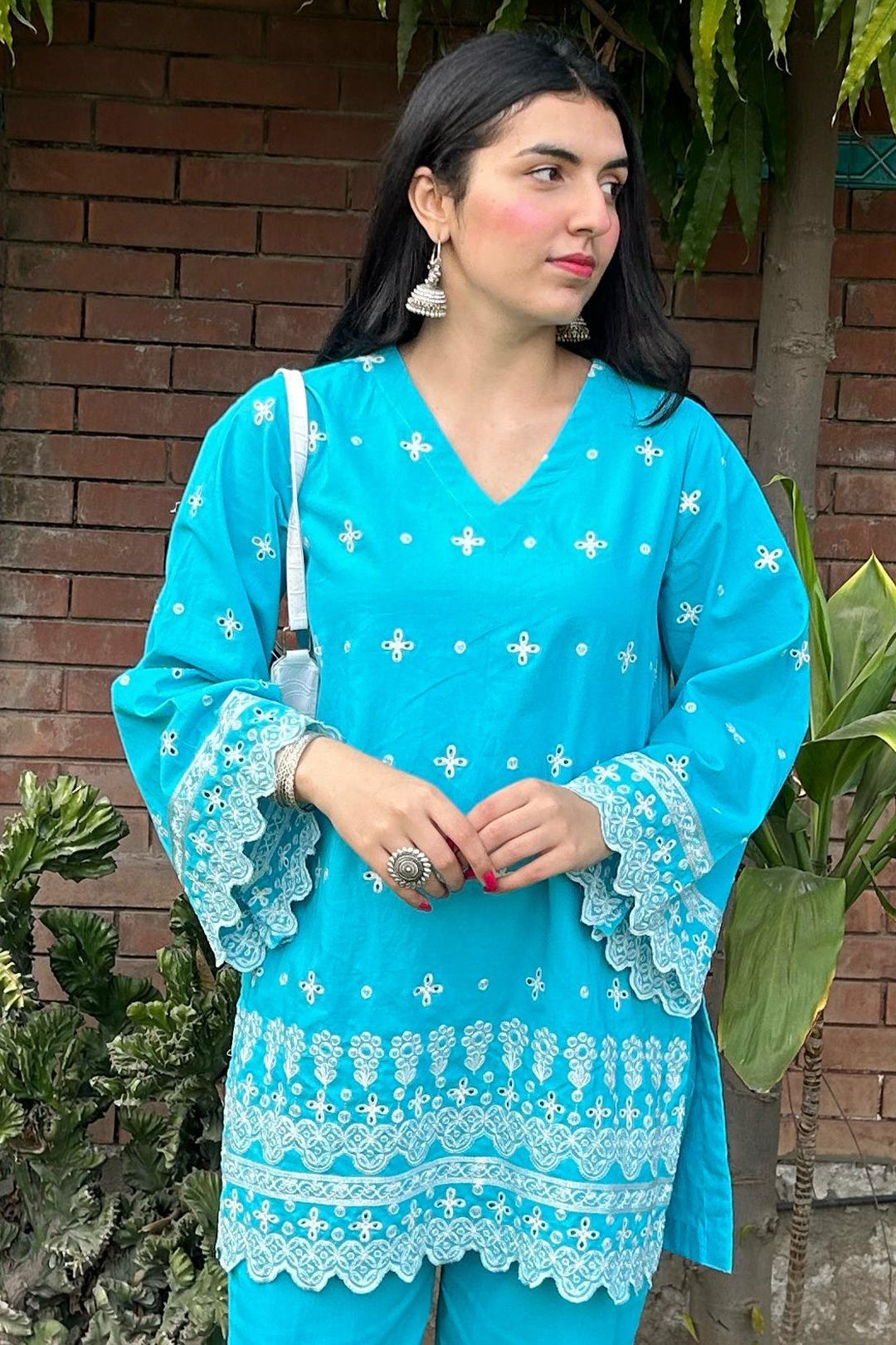 Urban Cut 2 Piece Cotton Chikankaari Embroidred Co- Ord Set